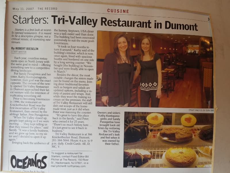 Newspaper clipping from The Record: Starters — Tri-Valley Restaurant in Dumont
